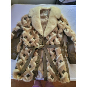 Lou Rose Santa Barbara Vintage Patterned Leather and Fur Coat - Large